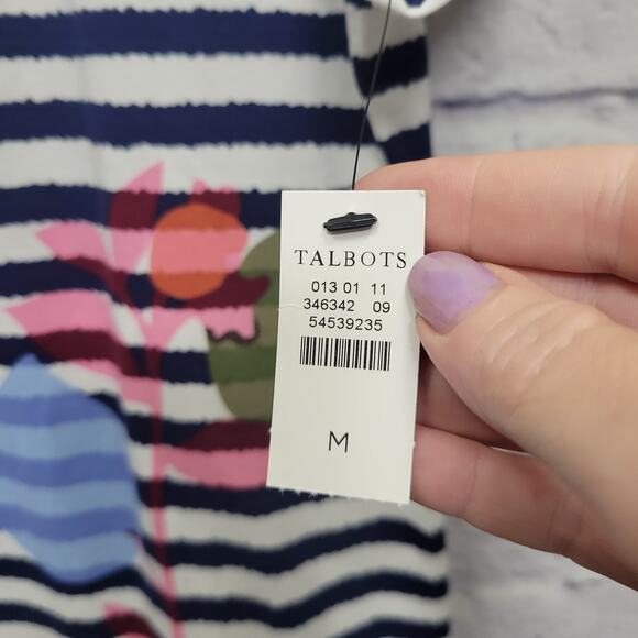 NWT Talbots Tee Stripe Floral Size M Round Neck Preppy Casual Artsy Cotton Blend - Picture 4 of 8